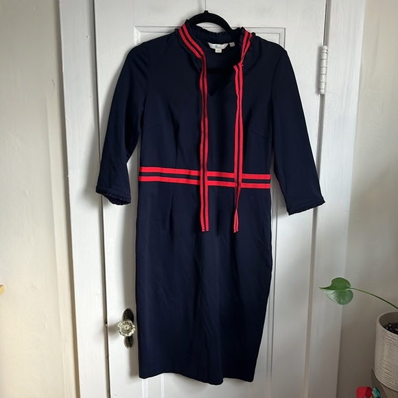 Boden Annette Ponte Midi Dress Navy with Red Ribbon - Picture 3 of 10